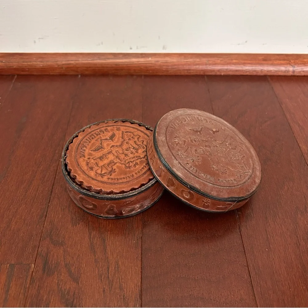 6 vintage Dominicana Coasters Leather Dominican Rep Santo Domingo Bar Parrot